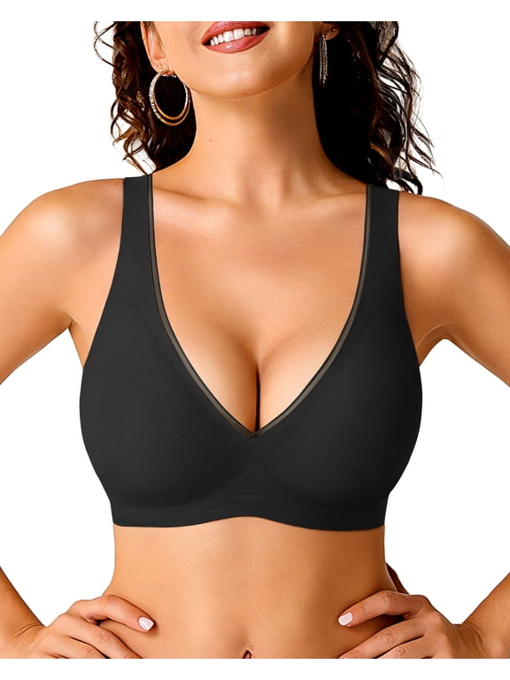 Women Deep V Push up Wireless Jelly Bras Mesh Comfortable No Underwire Seamless Bralette with Support and Lift Plunge T-Shirt Bras