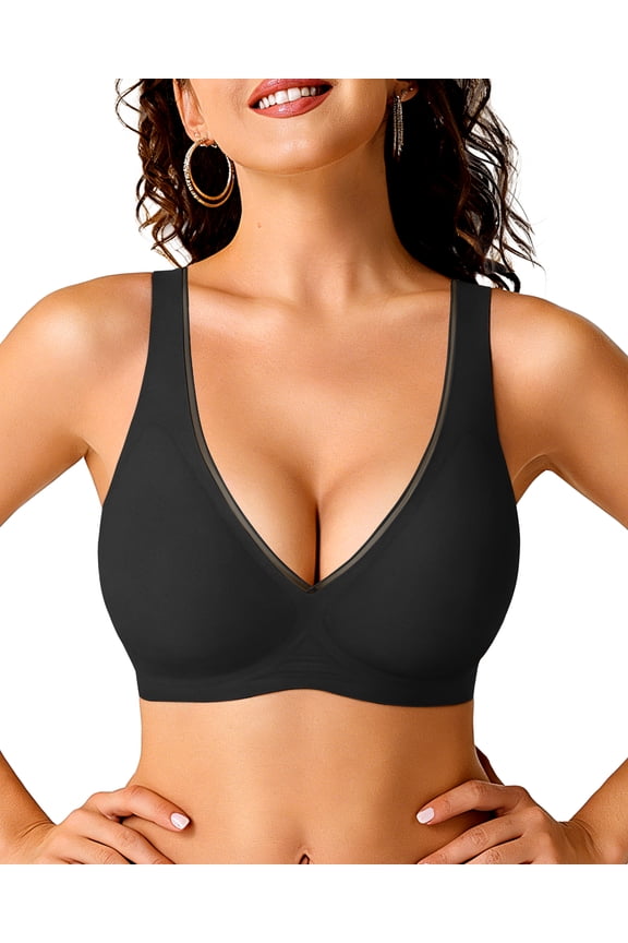 Women Deep V Push up Wireless Jelly Bras Mesh Comfortable No Underwire Seamless Bralette with Support and Lift Plunge T-Shirt Bras