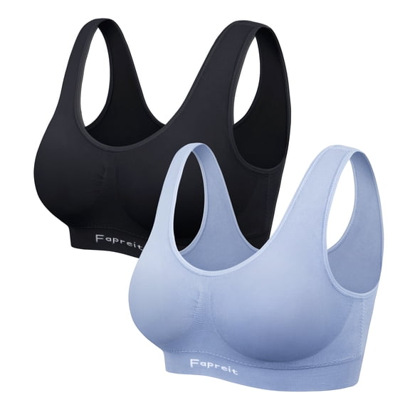 A AGROSTE 2 Pack Sports Bra for Women Seamless Wirefree Low Support Workout Bras Comfort Sleep Bra with Removable Pads