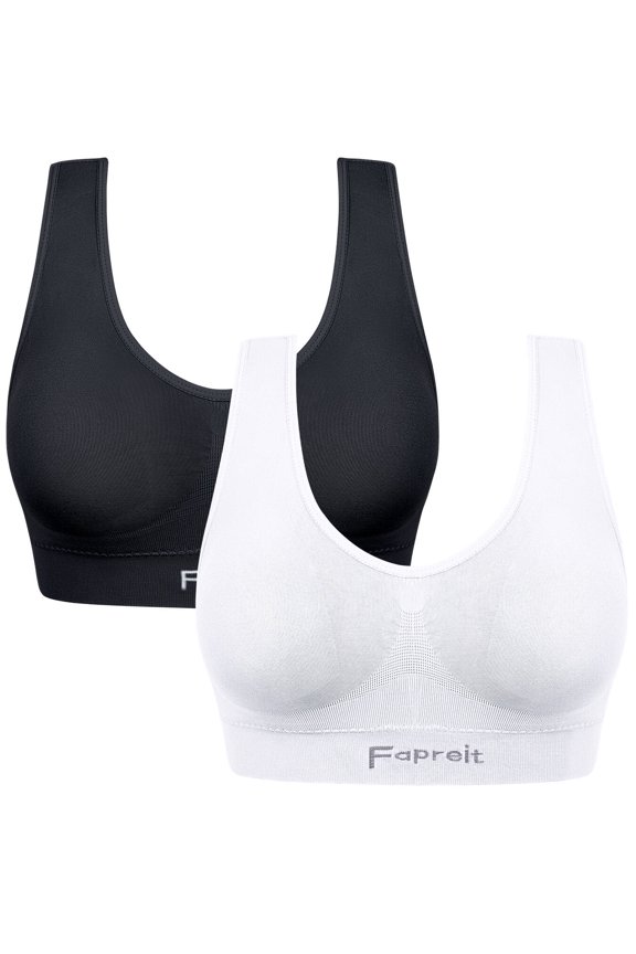 Women's 2/3 Pack Seamless Wireless Low Support Workout Sports Bra Comfy Sleep Bra with Removable Padded