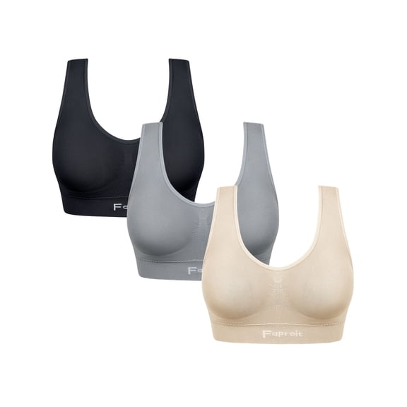 A AGROSTE 3 Pack Sports Bra for Women Seamless Wireless Low Support Workout Bra Comfy Sleep Bra with Removable Padded