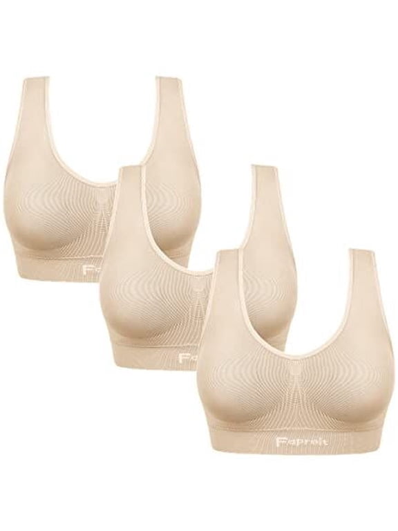 3 Pack Sports Bra for Women Seamless Wireless Low Support Workout Bra Comfy Sleep Bra with Removable Padded