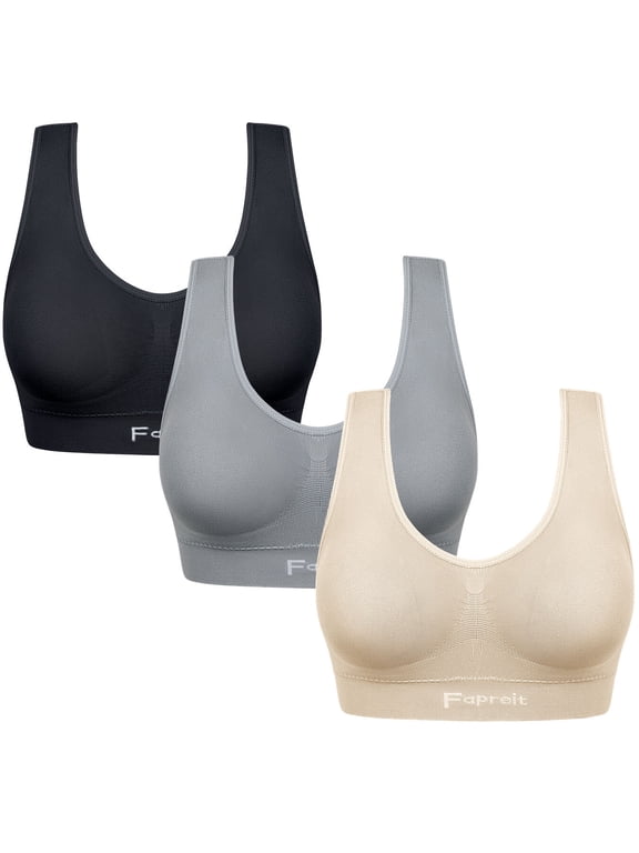 Women's 2/3 Pack Seamless Wireless Low Support Workout Sports Bra Comfy Sleep Bra with Removable Padded