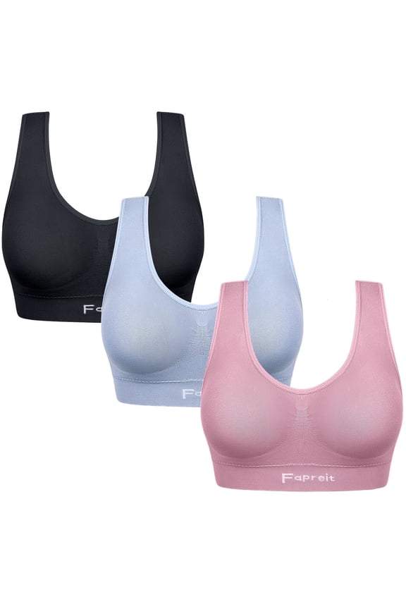 3 Pack Sports Bra for Women Seamless Wireless Low Support Workout Bra Comfy Sleep Bra with Removable Padded