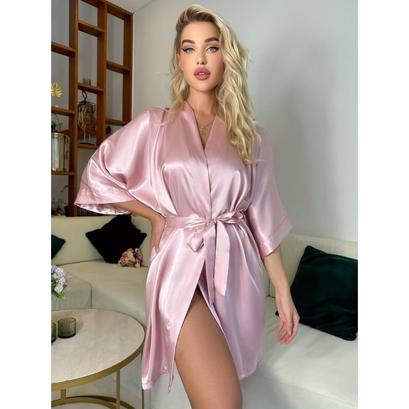 A AGROSTE Women's Pure Short Silky Robes Bridesmaid Bride Party Satin Robes Sleepwear