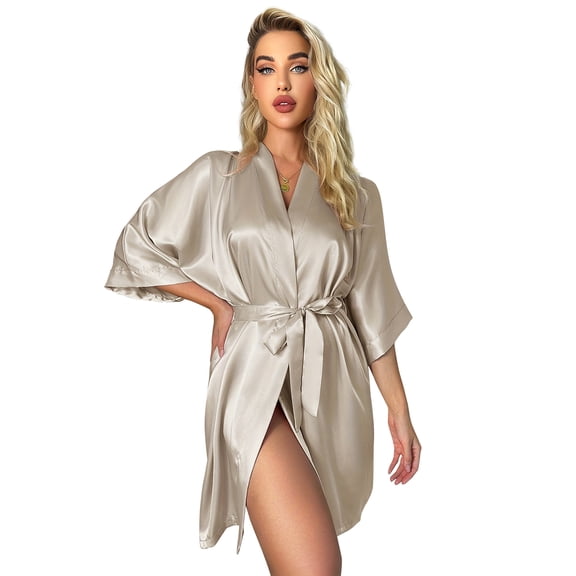 A AGROSTE Women's Pure Short Silky Robes Bridesmaid Bride Party Satin Robes Sleepwear