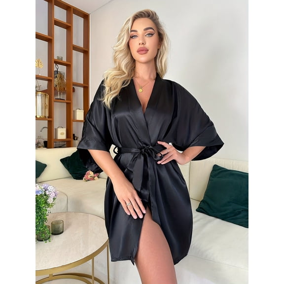 A AGROSTE Women's Pure Short Silky Robes Bridesmaid Bride Party Satin Robes Sleepwear