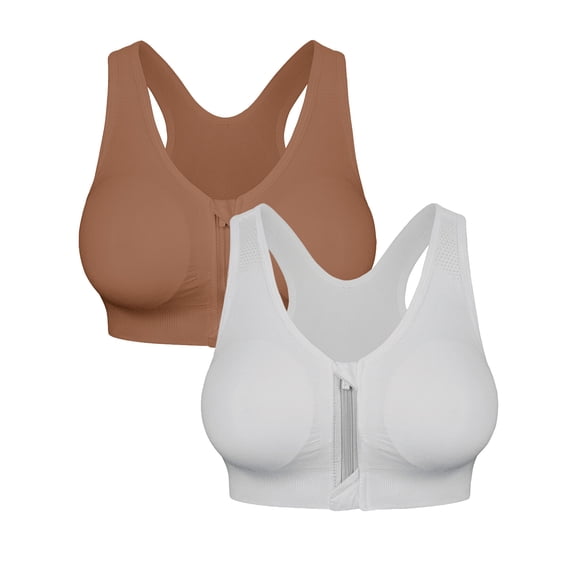 A AGROSTE Women's Zip Front Closure Sports Bra - Seamless Wirefree Post Surgery Zipper Padded Racerback Workout Gym Yoga Bras