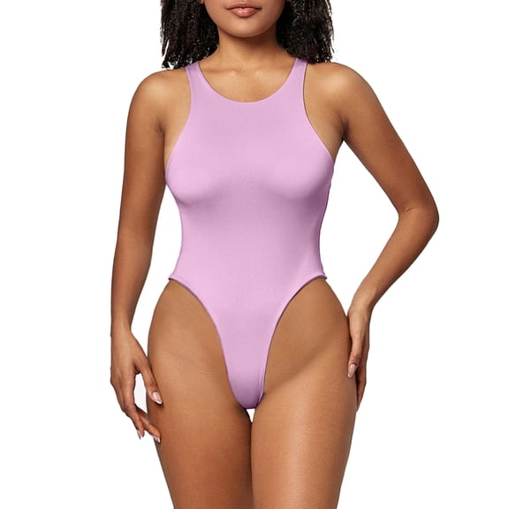 A AGROSTE Women's Seamless Slimming Crew Neck Thong Bodysuit Outfits with Sleeveless Body Shaper Tank Tops