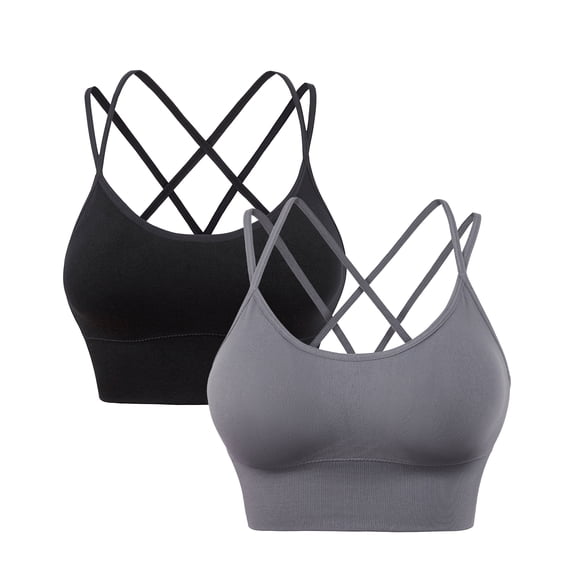 A AGROSTE Women's Strappy Sport Bras-2 Pack Seamless Wirefree Criss Cross Back Sport Bras with Removable Padded