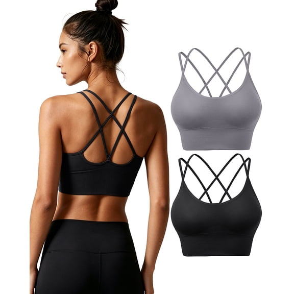 A AGROSTE Women's Sport Bras-2 Pack Seamless Wirefree Criss Cross Back Strappy Padded Workout Bras for Yoga Running Gym Fitness