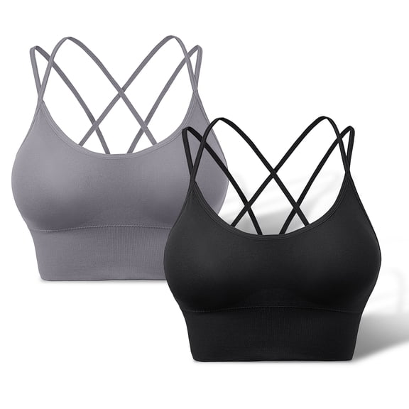 A AGROSTE Women's Strappy Sport Bras-2 Pack Seamless Wirefree Criss Cross Back Sport Bras with Removable Padded