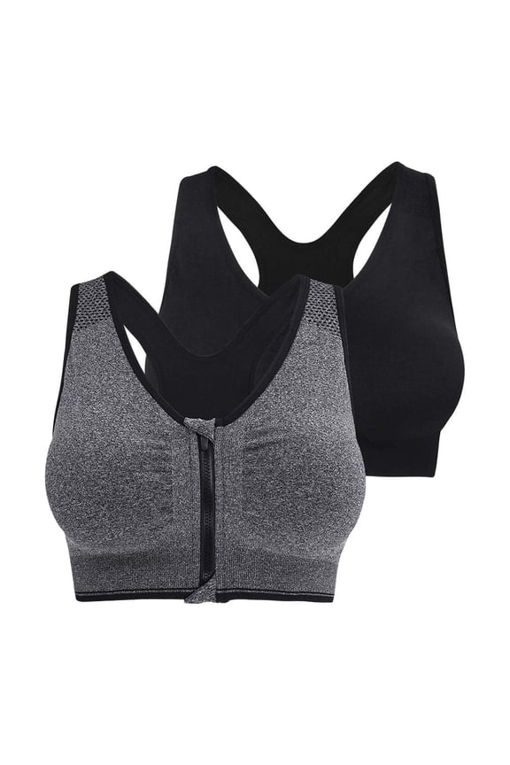 Women's Zip Front Closure Sports Bra - Seamless Wirefree Post Surgery Zipper Padded Racerback Workout Gym Yoga Bras