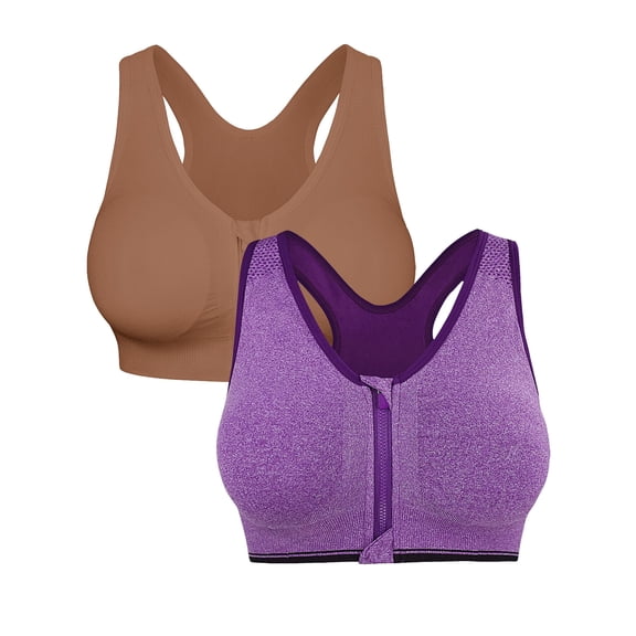 A AGROSTE Women's Zip Front Closure Sports Bra - Seamless Wirefree Post Surgery Zipper Padded Racerback Workout Gym Yoga Bras