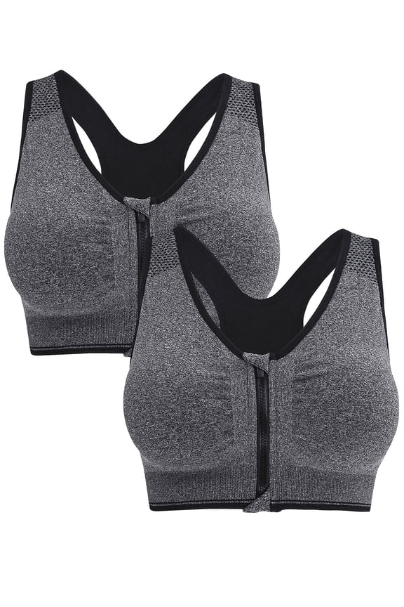 Women's Zip Front Closure Sports Bra - Seamless Wirefree Post Surgery Zipper Padded Racerback Workout Gym Yoga Bras