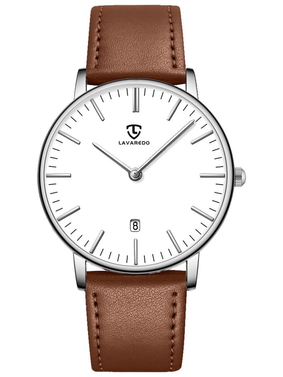 A ALPS Mens Watches Fashion Quartz Men's Watches Ultra Thin Minimalist Wristwatches with Leather Strap Gift for Man Father's Day Gifts