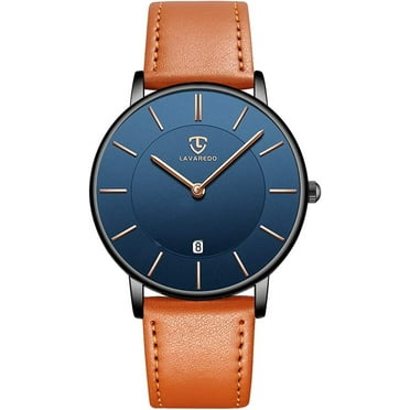 A ALPS Mens Watches Fashion Quartz Men's Watches Ultra Thin Minimalist Wristwatches with Leather Strap Gift for Man Father's Day Gifts