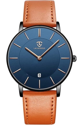 A ALPS Mens Watches Fashion Quartz Men's Watches Ultra Thin Minimalist Wristwatches with Leather Strap Gift for Man Father's Day Gifts