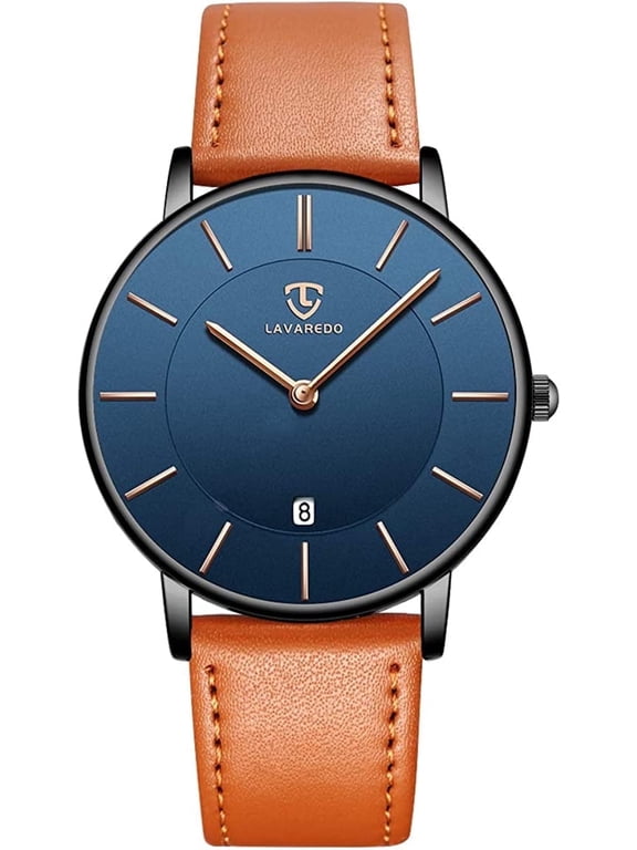 A ALPS Mens Watches Fashion Quartz Men's Watches Ultra Thin Minimalist Wristwatches with Leather Strap Gift for Man Father's Day Gifts