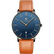 A ALPS Mens Watches Fashion Simple Watch for Men Analog Ultra Thin Minimalist Wristwatches with Leather Strap Valentine's Day Gift for Man