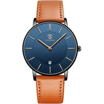 A ALPS Mens Watches Fashion Simple Watch for Men Analog Ultra Thin Minimalist Wristwatches with Leather Strap Valentine's Day Gift for Man