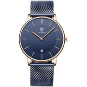 A ALPS Mens Watches Fashion Quartz Mens Watches Ultra Thin Minimalist Wristwatches with Stainless Steel Strap Gift for Man Fathers Day Gifts