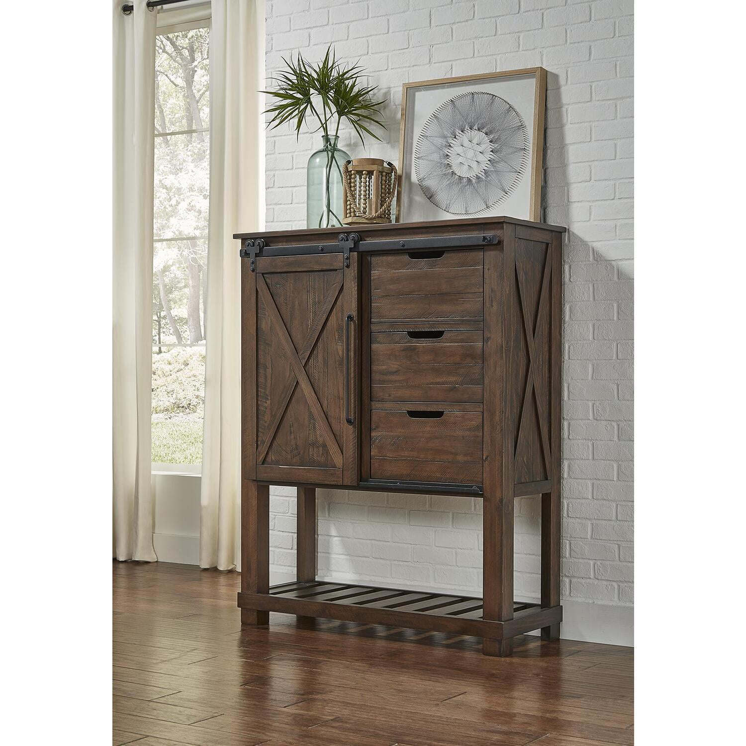 Rustic Timber Pine Bed with Industrial Handles and 3 Drawers