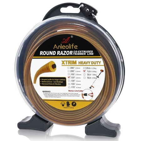 A ANLEOLIFE 1-Pound Heavy Duty Round .120-Inch-by-184-ft Trimmer Line Donut,XTRIM Co-Extruded Razor Core Weed Eater String, Gold