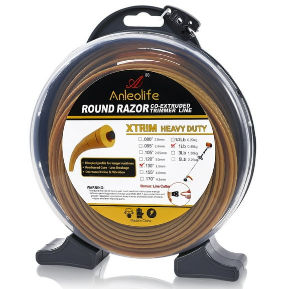 A ANLEOLIFE 1-Pound Heavy Duty Round .130-Inch-by-152-ft Trimmer Line Donut,XTRIM Co-Extruded Razor Core Weed Eater String, Gold