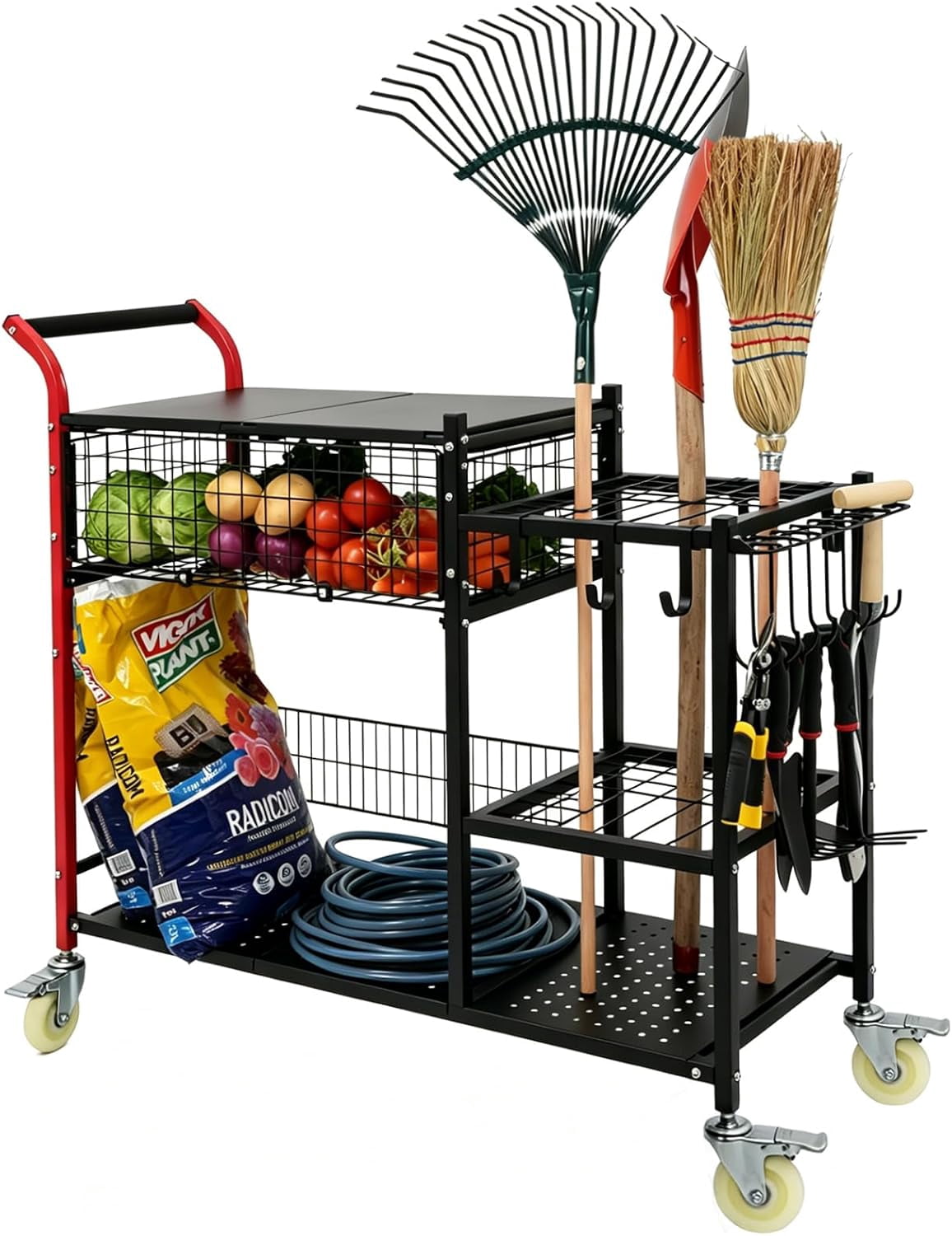 A ANLEOLIFE 3-in-1 Rolling Garden Cart with Brakes , Portable Planting ...
