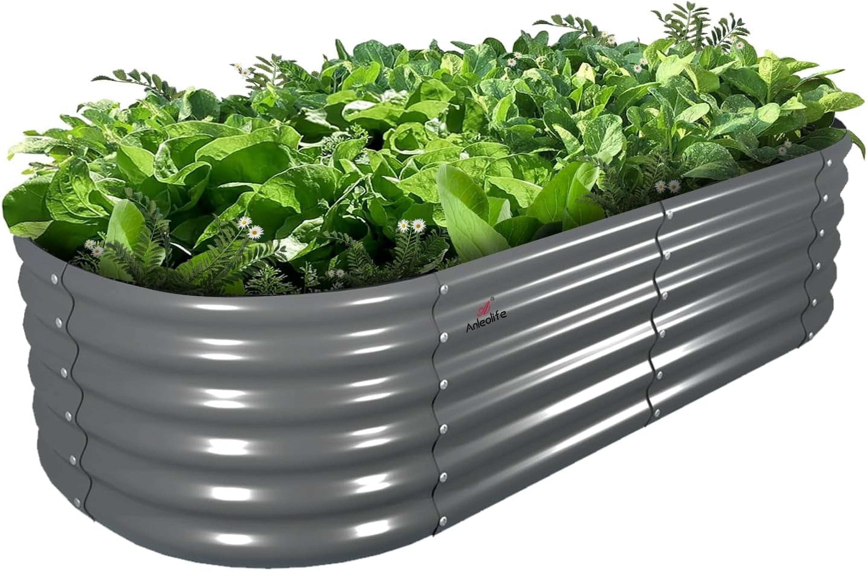 A ANLEOLIFE 6X2X1.5 ft Galvanized Raised Garden Beds Outdoor, Oval Round Metal Planter Box for Planting Vegetables Flowers Herb