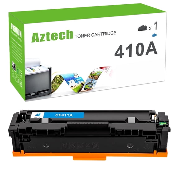 A AZTECH 1-Pack Toner Cartridge for CF411A 410A M452dw M452nw M452dn,MFP M477fnw M477fdn M477fdw M377dw with Chip(Cyan)
