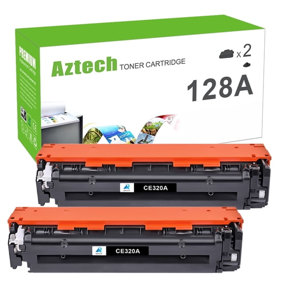 A AZTECH 2-Pack Compatible Toner Cartridge for 128A CE320A LaserJet Pro CP1525N CP1525NW CM1415FN CM1415FNW Printer (Black)