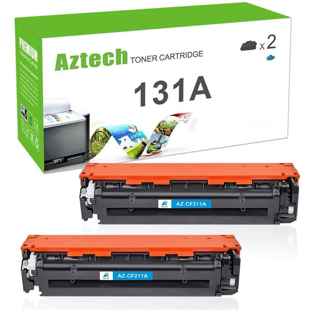 A AZTECH 2-Pack Compatible Toner Cartridge for HP CF211A 131A LaserJet Pro 200 color M251n M251nw MFP M276n M276nw with Chip (Cyan)