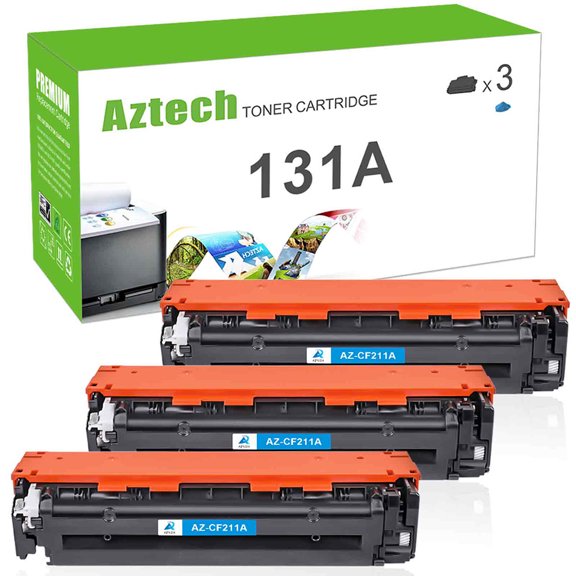 A AZTECH 3-Pack Compatible Toner Cartridge for HP CF211A 131A LaserJet Pro 200 color M251n M251nw MFP M276n M276nw Printer Ink (Cyan)