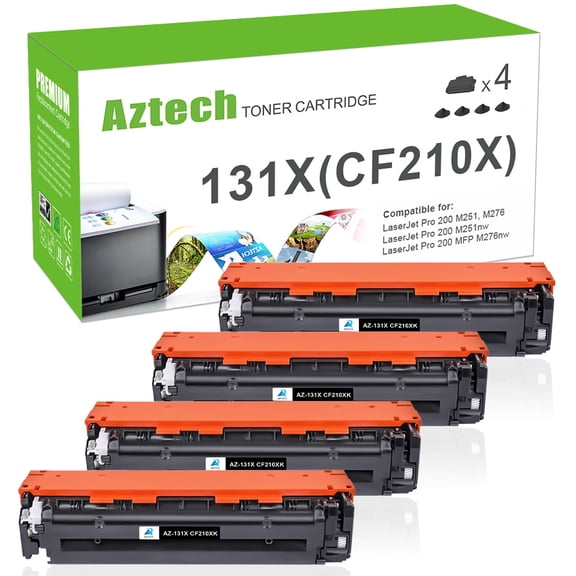 A AZTECH 4-Pack Compatible Toner Cartridge for HP CF210X 131A M251n M251nw MFP M276n M276nw with Chip (Black)