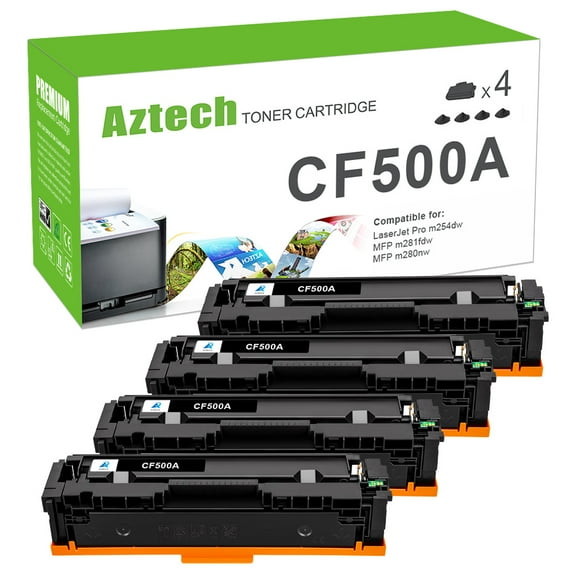 A AZTECH 4-Pack Compatible Toner Cartridge for HP CF500A 202A Printer Color LaserJet Pro M254dw M254dn M254nw with Chip (Black)