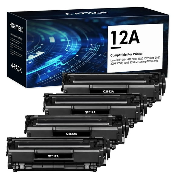 Q2612A 12A Toner Cartridge, 4-Pack, Compatible for HP 1010 1020 1022 3052 3055 M1005MFP M1319MFP Printer, Black