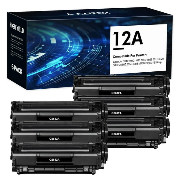 12A Toner Cartridges Q2612A 6-Pack Compatible for HP 12A Q2612A 12A LaserJet 1010 1020 1022 3052 3055 M1005MFP M1319MFP (Black)