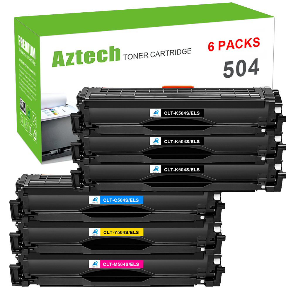 A AZTECH 6-Pack Compatible Toner Cartridge for Samsung CLT-K504S K504 CLP-415 CLX-4195 Xprss SL-C1810W C1860FW (3*Black,Cyan,Magenta,Yellow) - image 1 of 11