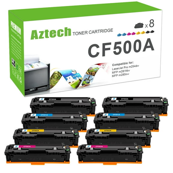A AZTECH 8-Pack Compatible Toner Cartridge for HP 202A CF500A MFP M281fdw M254dw M281cdw M281 M281dw M280nw Multi-color