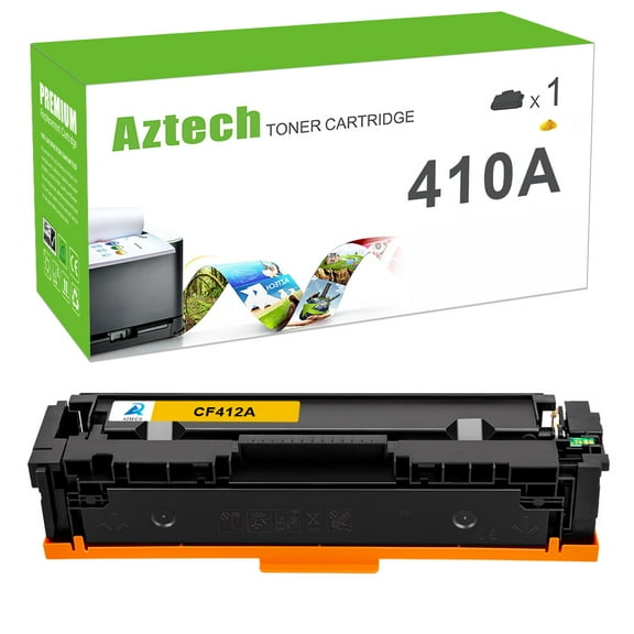 A AZTECH Compatible for HP 410A  Laser jet Toner Cartridge Replacement for HP 410A CF412A fits for HP Color LaserJet Pro MFP M477fnw M477fdw M477fdn M452dn M452nw Printer Ink (Yellow, 1-Pack)