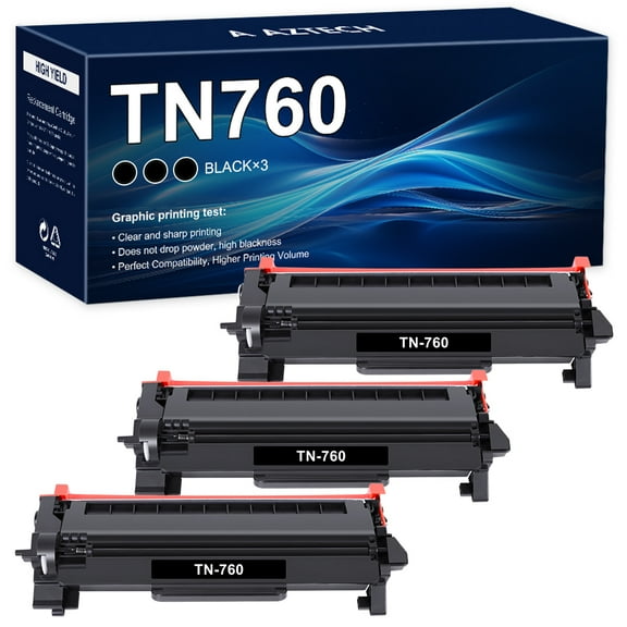 A AZTECH TN760 Toner Cartridge Compatible for Brother TN 760 TN-760 TN730 TN730 DCP-L2550DW HL-L2350DW HL-L2390DW MFC-L2710DW MFC-L2690DW (Black, 3-Pack)