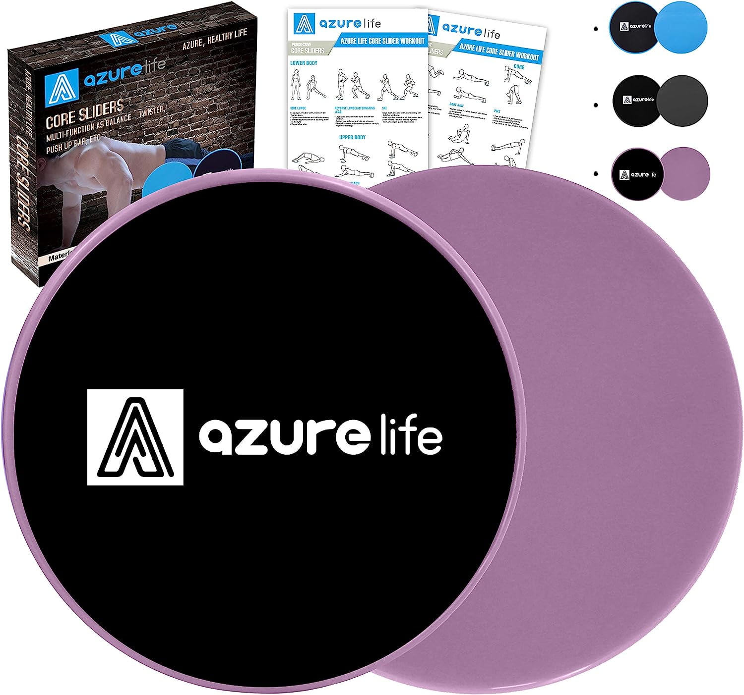 A AZURELIFE Exercise Core Sliders, Dual Sided Exercise Gliding Discs Use on  Carpet or Hardwood Floors, Light and Portable, Perfect for Abdominal&Core
