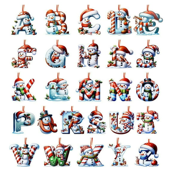 A Acrylic 2D Christmas Snowman Letter Hanging Ornament Tree Decoration Holiday Festive Party Gift Letter A