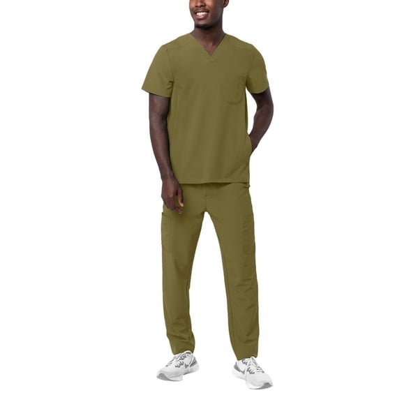 A Adar Medical Uniform V Neckline Scrub Set, Brown ( Men )