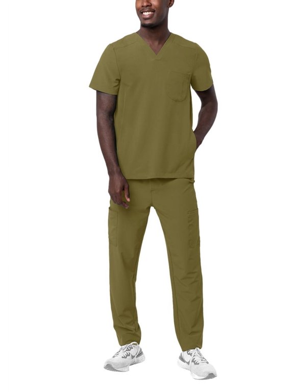 A Adar Medical Uniform V Neckline Scrub Set, Brown ( Men )