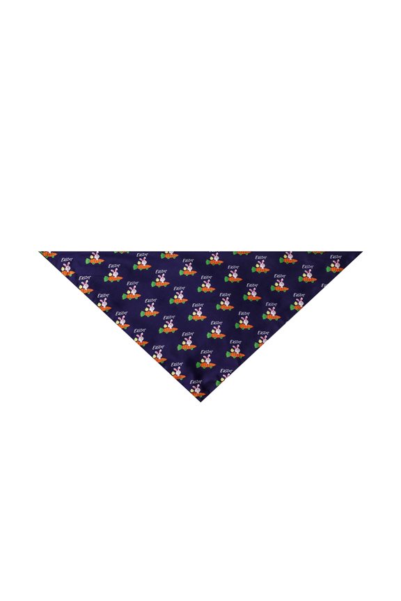 A Adjustable Easter Dog Bandana With Rabbit Carrot And Easter Egg Print Made From Soft Polyester Fabric