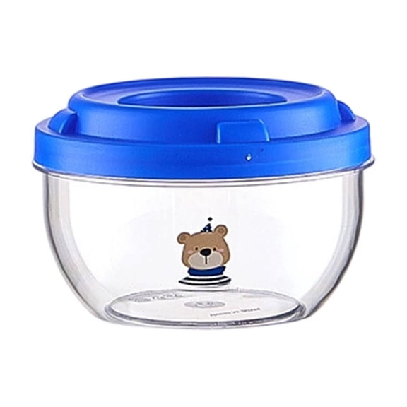 A Airtight Food Storage Container Cute Bear Print Clear Round Canister With Blue Cover For Spice Nut Pasta Kitchen Organizer