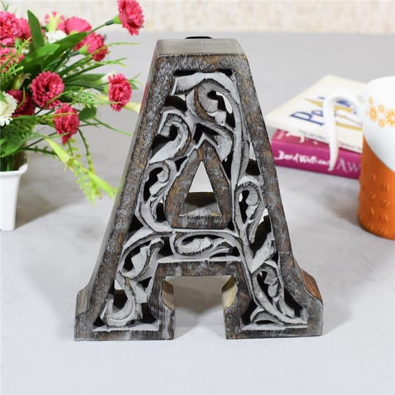 A Alphabet Handmade Letter Block Eco-Friendly Wall Decor, Grey Antique